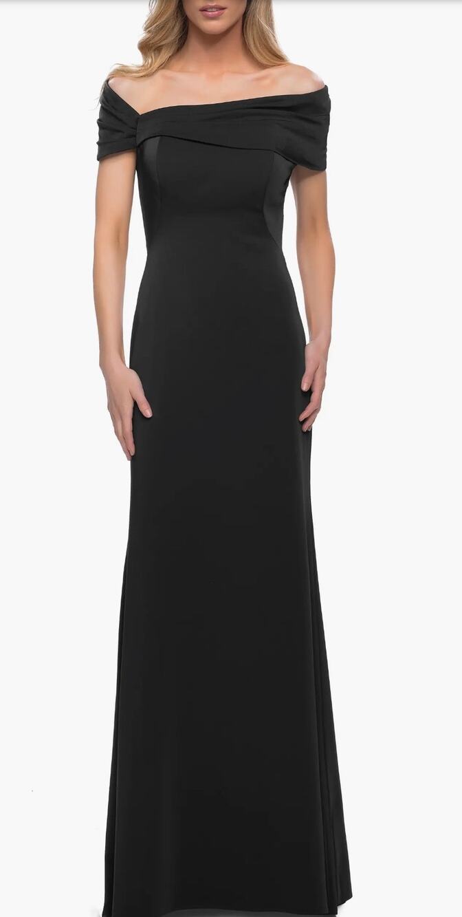 La Femme Black Simply Chic Off the Shoulder Jersey Evening Cocktail Gown Size 6